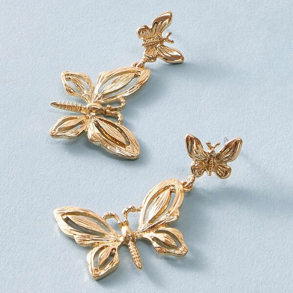 

1pair Metallic Butterfly Drop Earrings, Gold