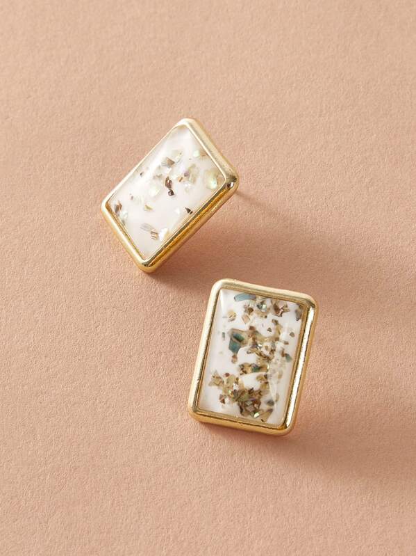 

1pair Geometric Resin Stud Earrings, Multicolor