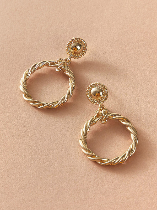 

1pair Twist Hoop Drop Earrings, Gold
