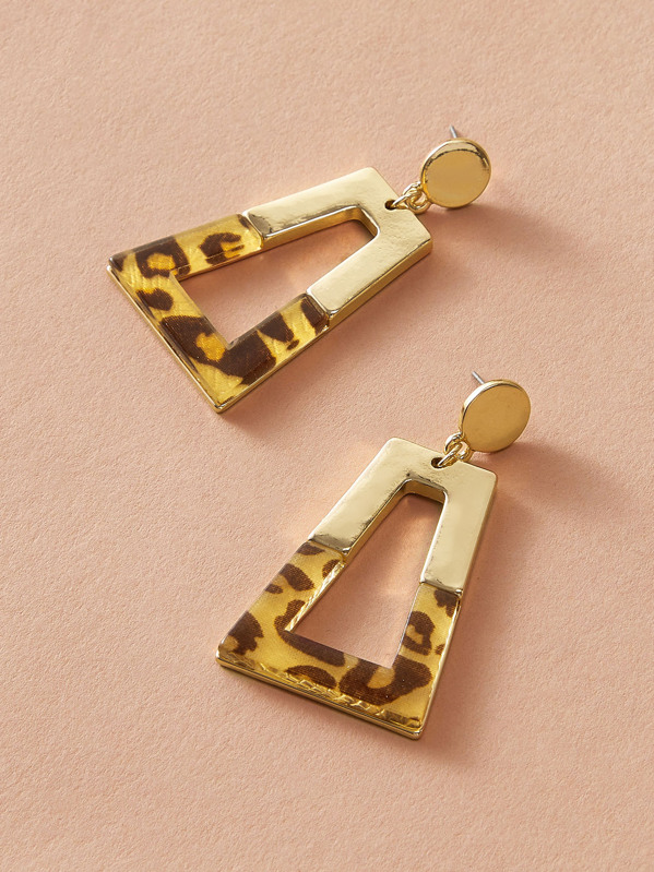 

1pair Leopard Pattern Open Geometric Drop Earrings, Multicolor