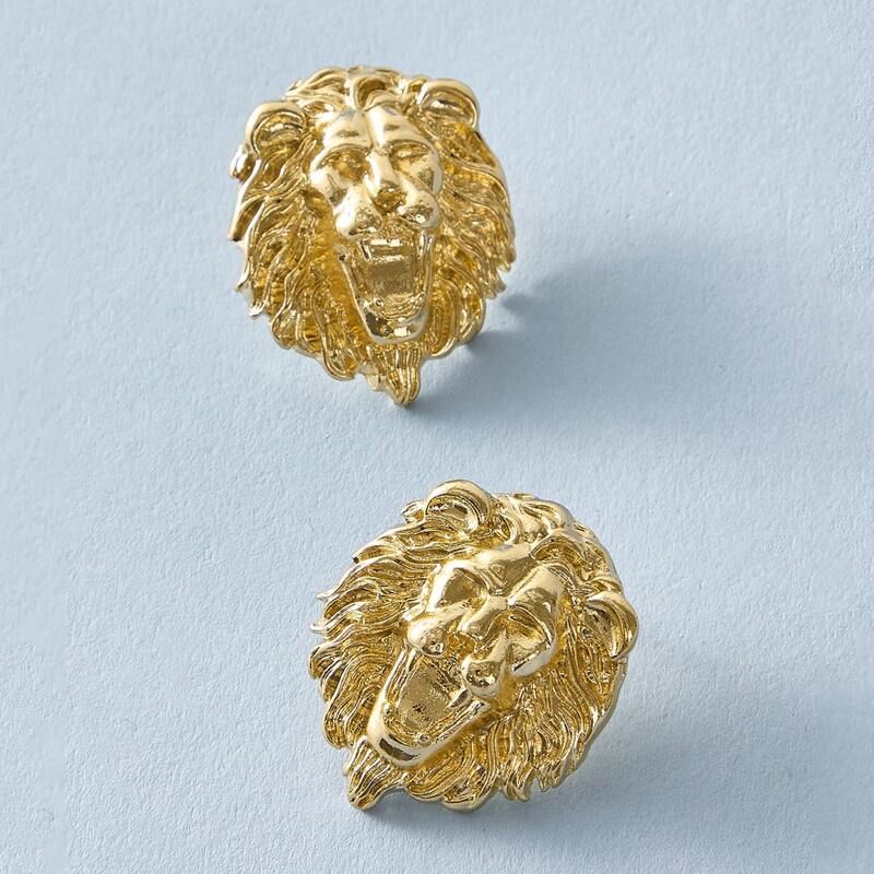 

1pair Textured Lion Shaped Stud Earrings, Gold