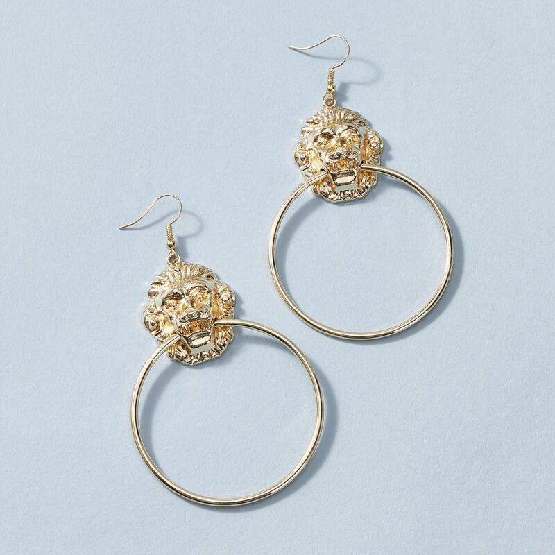 

1pair Textured Lion Drop Earrings, Gold