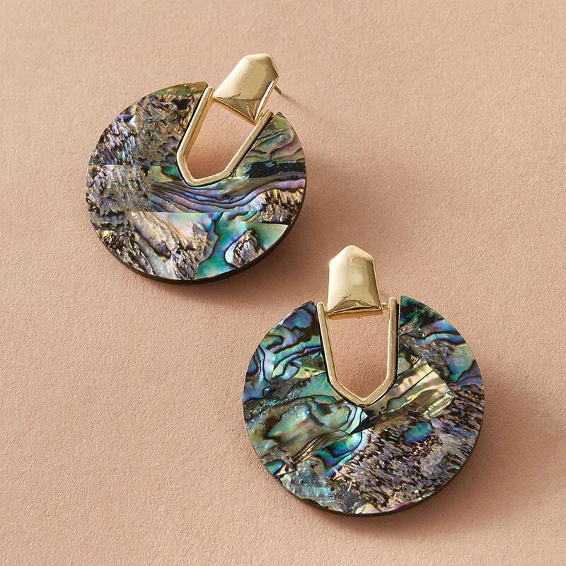 

1pair Shell Geometric Stud Earrings, Multicolor