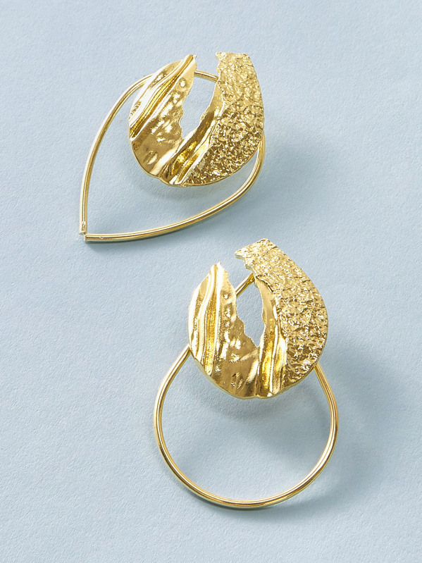

1pair Textured Metal Decor Geometric Earrings, Gold