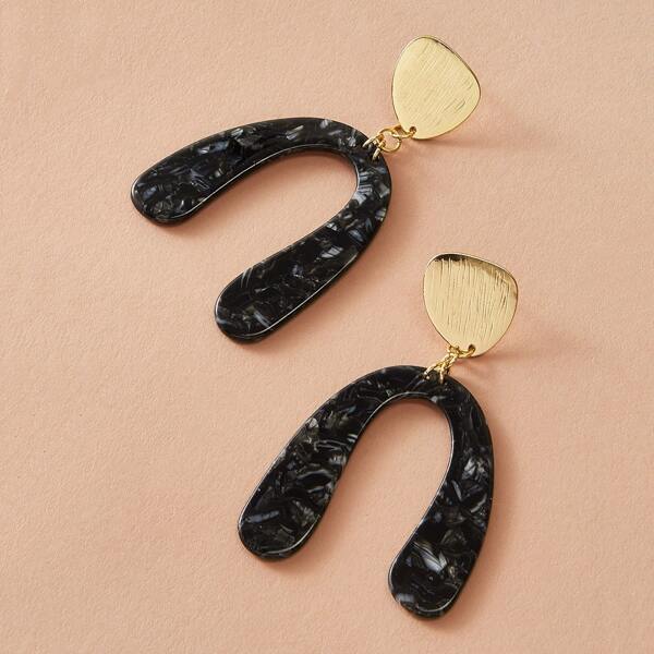 

1pair U Shaped Drop Earrings, Black