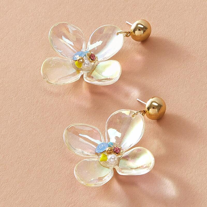 

1pair Flower Drop Earrings, Multicolor