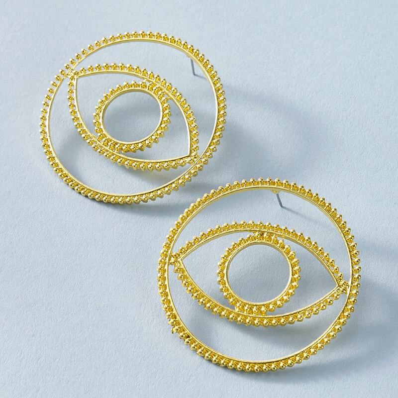 

1pair Textured Round Stud Earrings, Gold