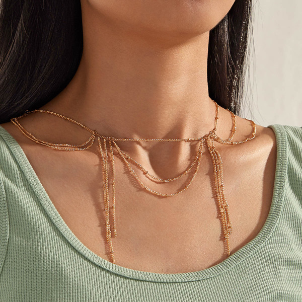 

1pc Fringe Decor Necklace, Gold