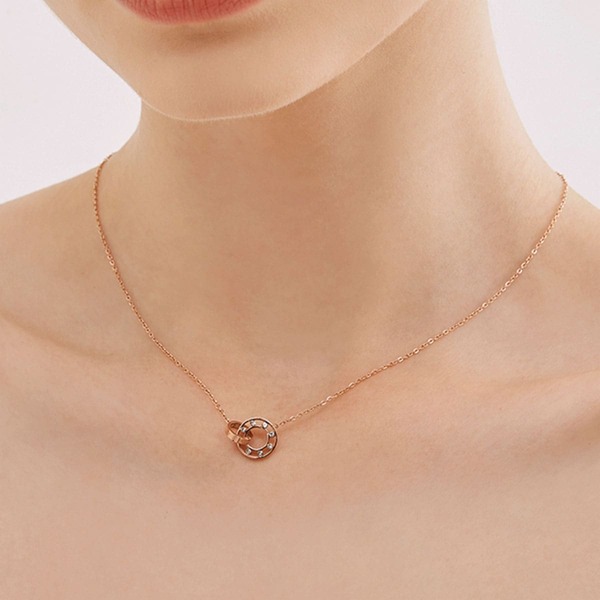 

1pc Rhinestone Engraved Necklace, Bronze
