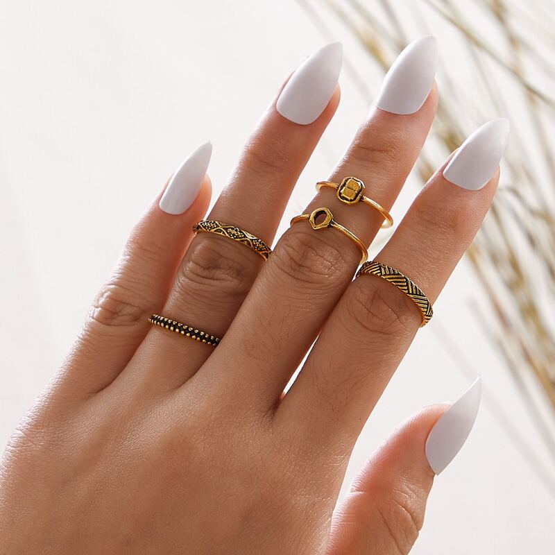 

5pcs Textured Ring, Gold