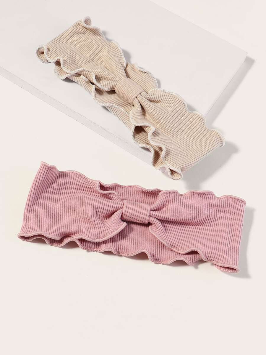 2 piezas Diadema casual con dobladillo de volantes, accesorios rosas Diadema turbante, diadema deportiva, artículos escolares, universidad, diademas de otoño e invierno, accesorios para el cabello para mujer, lazos para atuendos de vacaciones, mujer elegante, pañuelo, diadema suave - Multicolor - Ver 1