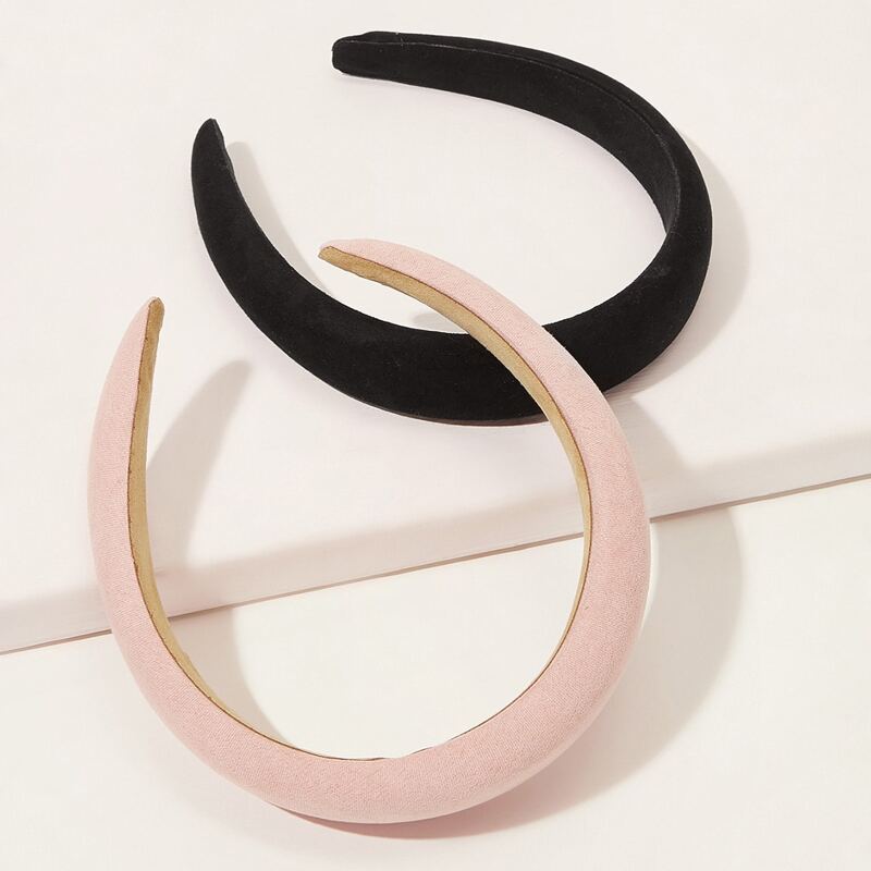 

2pcs Solid Suede Padded Headband, Multicolor