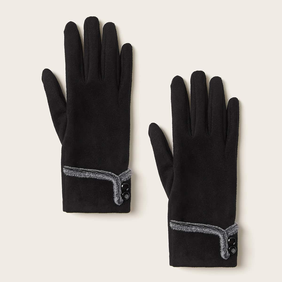 

1pair Button Decor Gloves, Black