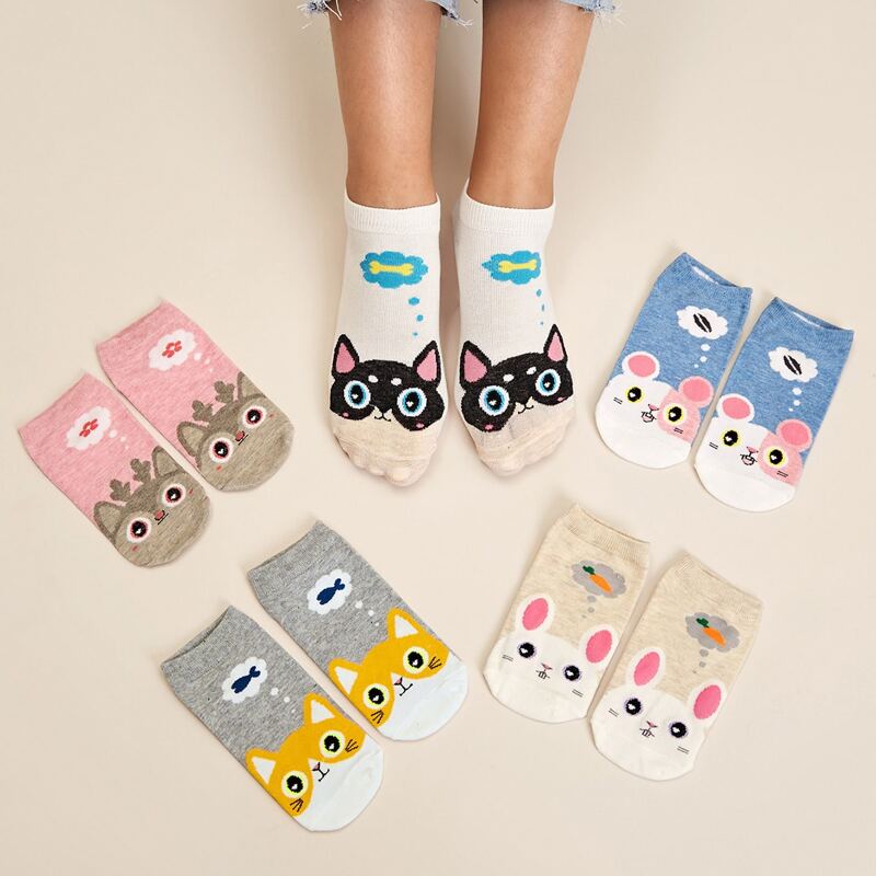 

5pairs Cartoon Pattern Socks, Multicolor