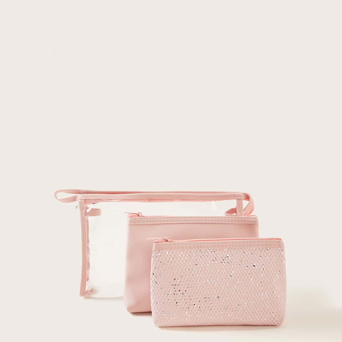 

3pcs Flower Pot Pattern Makeup Bag Set, Pink