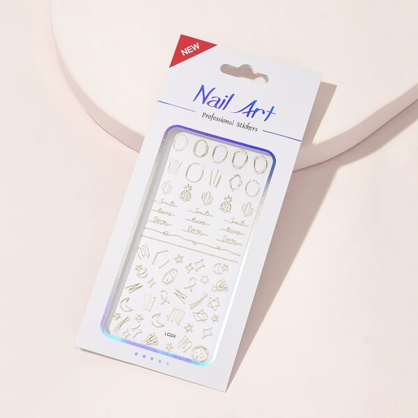 

1sheet Pineapple & Cactus Design Nail Sticker, Gold