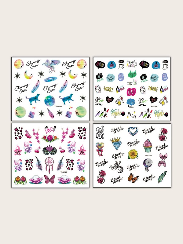 

4sheets Cross & Flower Pattern Nail Sticker, Multicolor