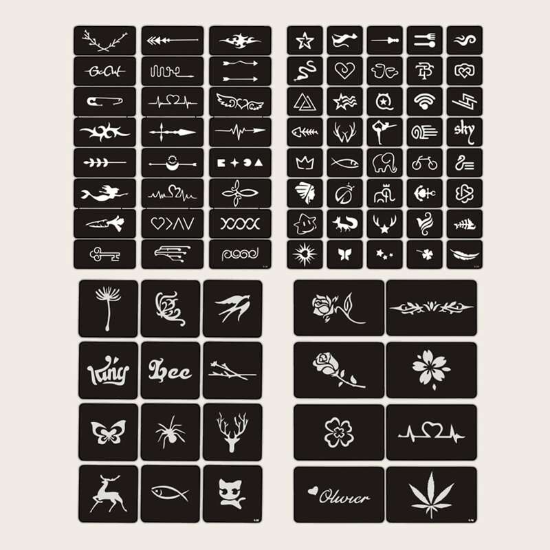 

4sheets Deer & Butterfly Pattern Tattoo Sticker, Black