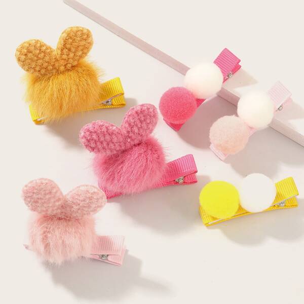 

6pcs Girls Pom Pom Decor Hair Clip, Multicolor