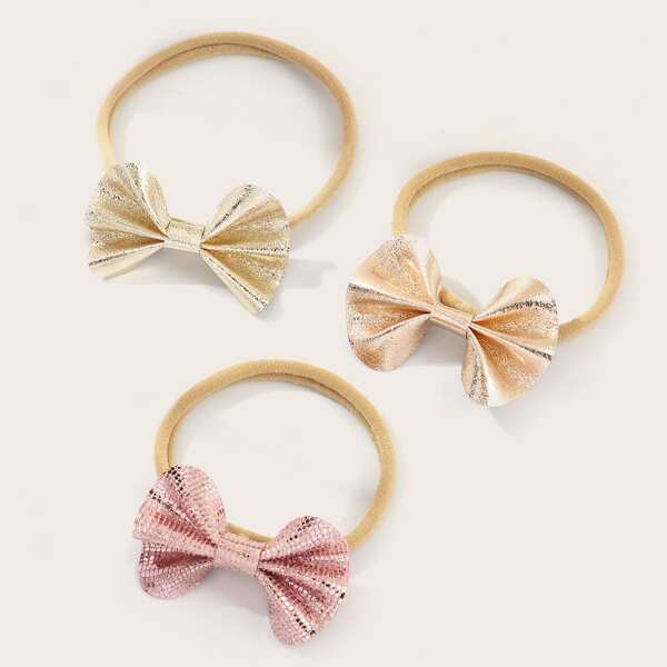 

3pcs Toddler Girls Bow Knot Decor Hair Tie, Multicolor