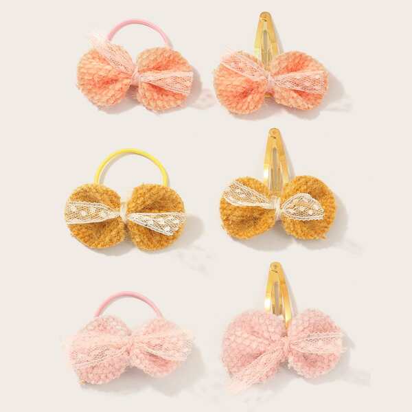 

6pcs Girls Fluffy Bow Knot Hair Clip, Multicolor