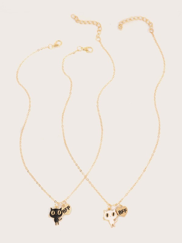 

2pcs Girls Cat Charm Necklace, Multicolor