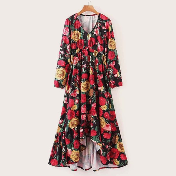 

Floral Print Asymmetrical Hem A Line Dress, Multicolor
