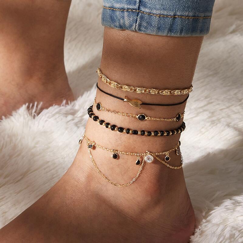 

5pcs Fish Decor Anklet, Gold