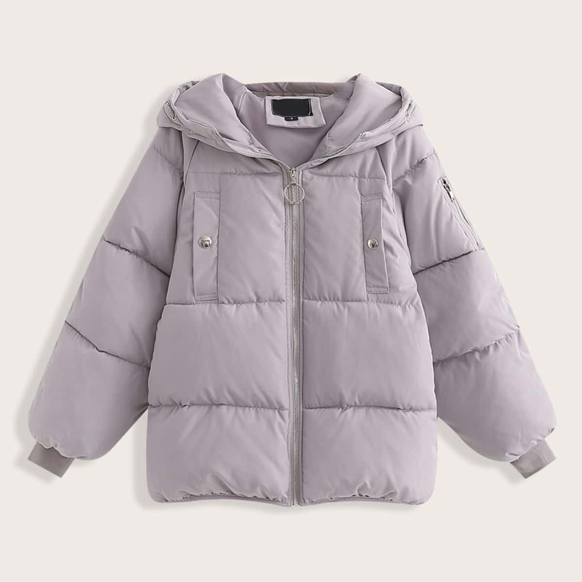 

Zip Up Hooded Puffer Jacket, Grey