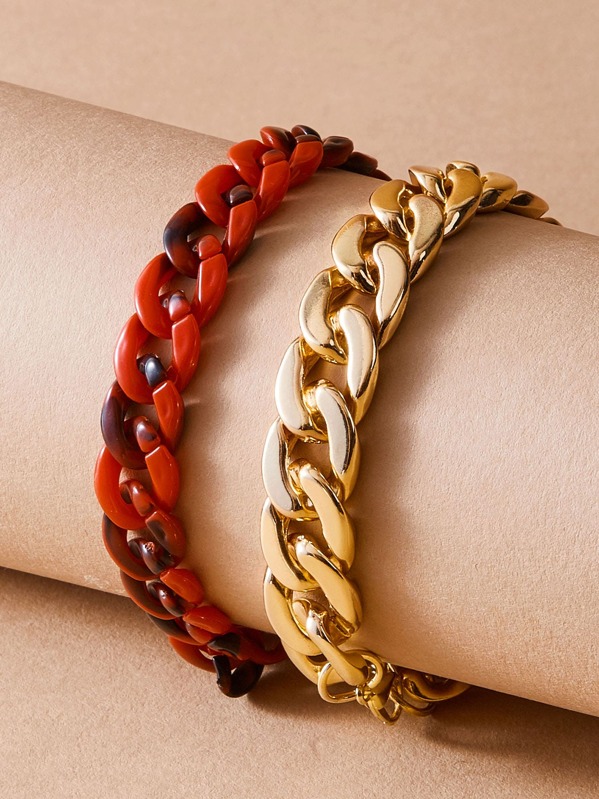 

2pcs Simple Chain Bracelet, Multicolor