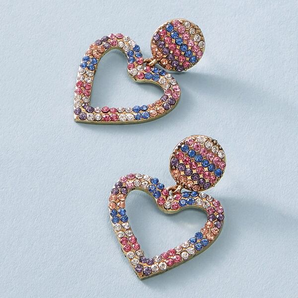 

1pair Rhinestone Engraved Heart Drop Earrings, Multicolor