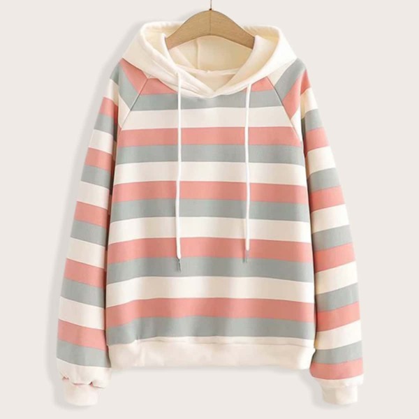 

Raglan Sleeve Striped Drawstring Hooded Sweatshirt, Multicolor