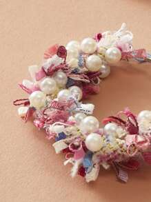 1pair Faux Pearl Decor Cloth Hoop Earrings - Pink - View 3