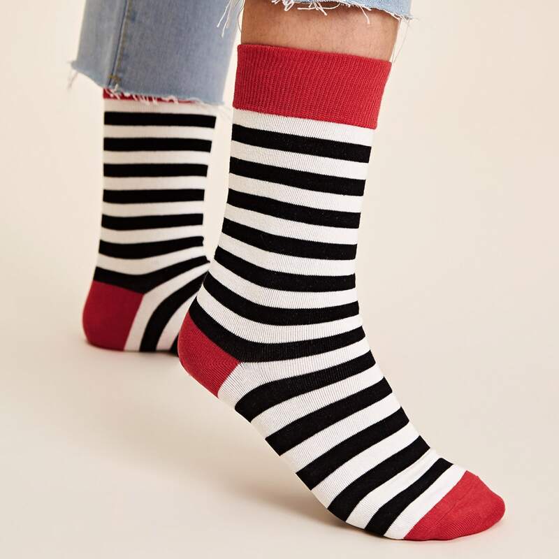 

1pair Striped Pattern Socks, Multicolor