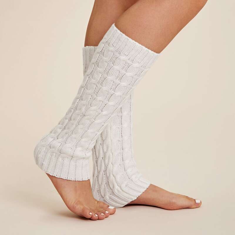 

1pair Solid Braided Open Toe Socks, White