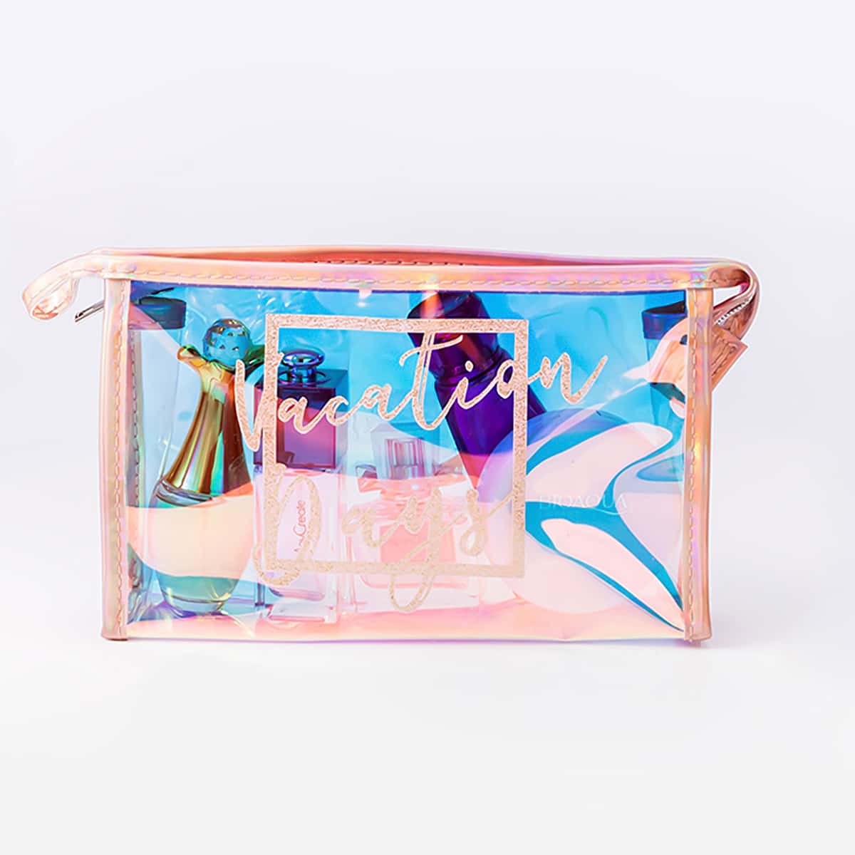 

Letter Graphic Metallic Storage Bag, Pink