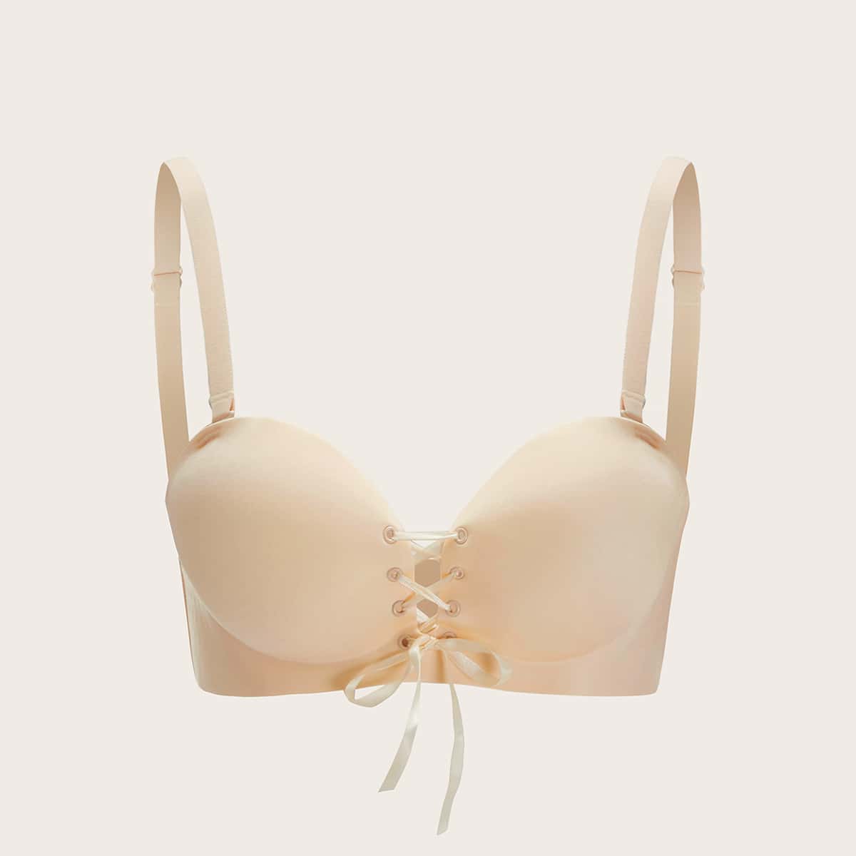 

Lace Up Front Bra, Nude