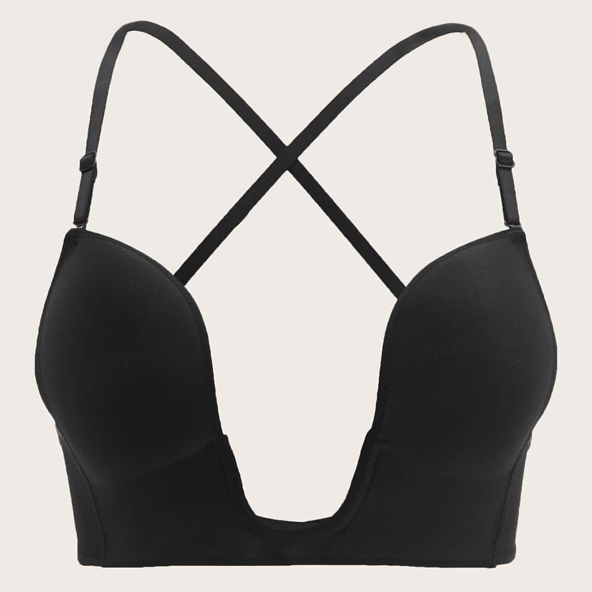 

Solid Criss Cross Bra, Black