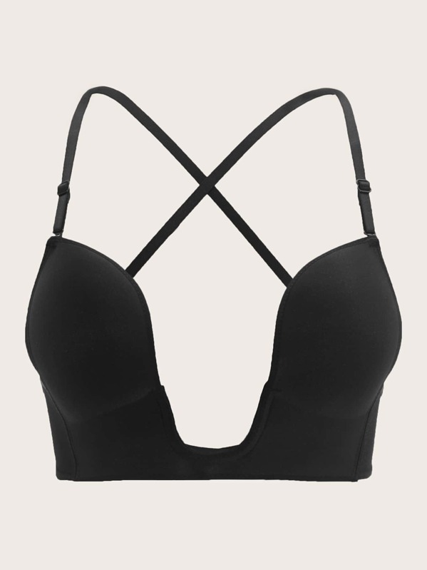 Solid Criss Cross Bra, Black