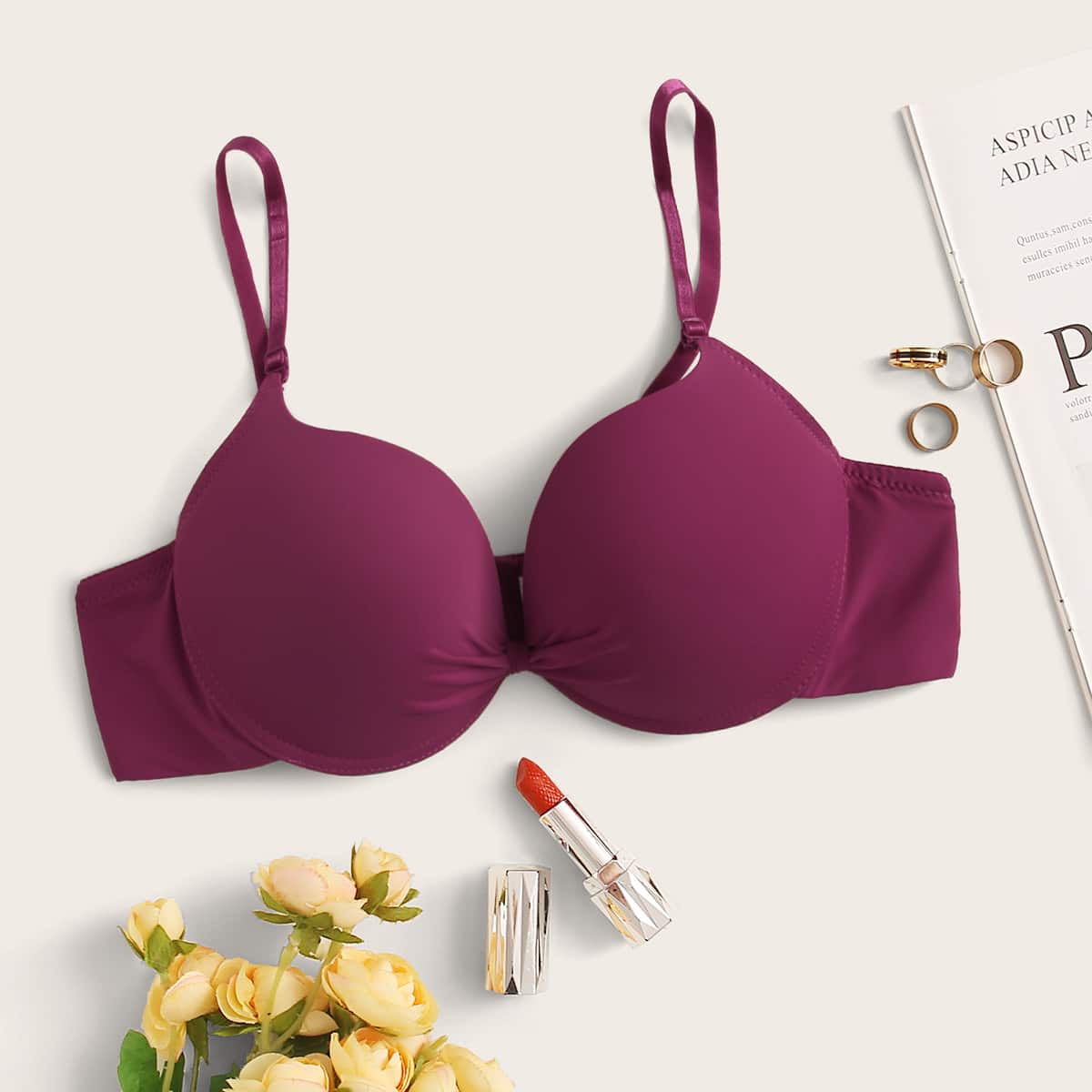 

Solid Underwire Bra, Burgundy