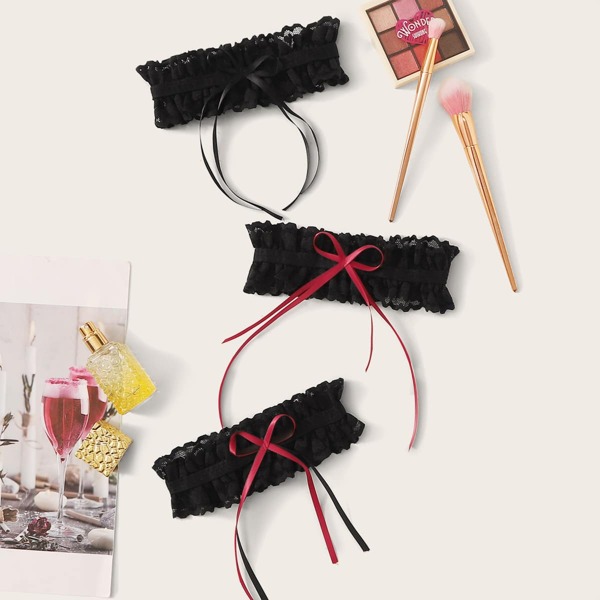 

3pack Floral Lace Garter Leg Ring Set, Black