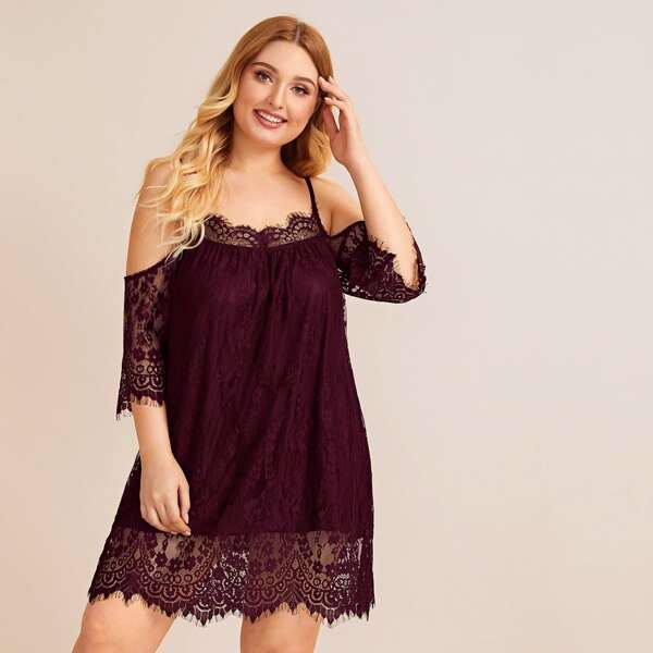 

Plus Floral Lace Night Dress, Burgundy