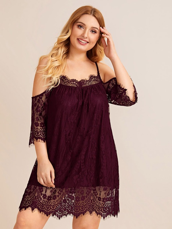 

Plus Floral Lace Night Dress, Burgundy, Nora