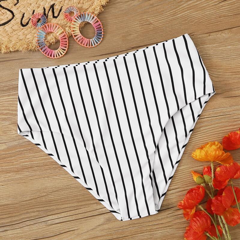 

Striped High Waisted Bikini Panty, Black and white