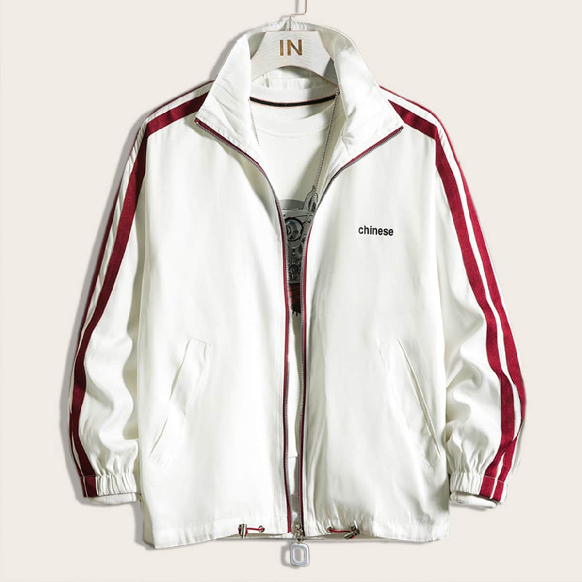

Guys Side Stripe Zip-up Windbreaker Jacket, White
