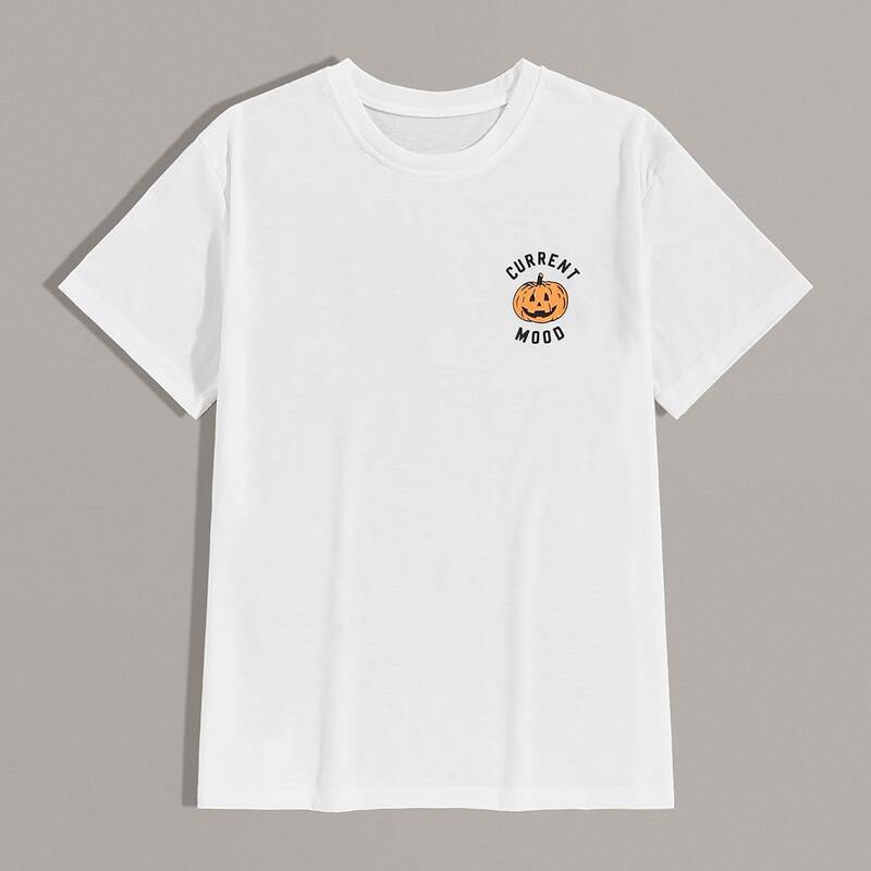 

Guys Halloween & Letter Graphic Short Sleeve Tee, White