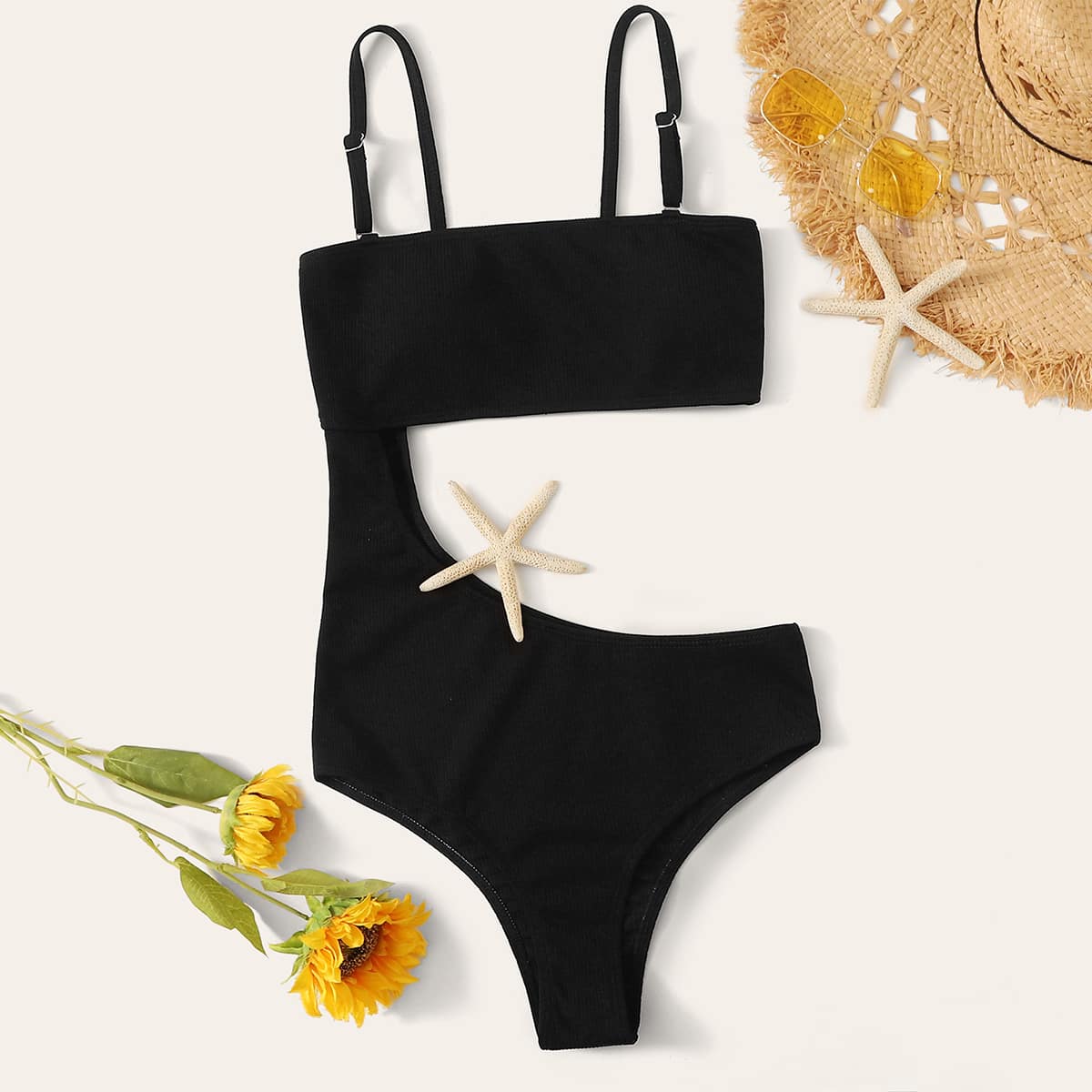 

Cut Out One Piece Swimwear, Black