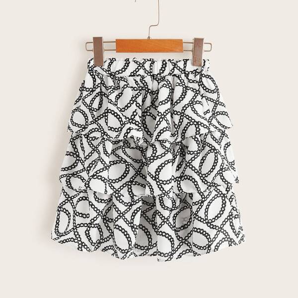 

Toddler Girls Chain Print Tiered Layer Skirt, Black and white