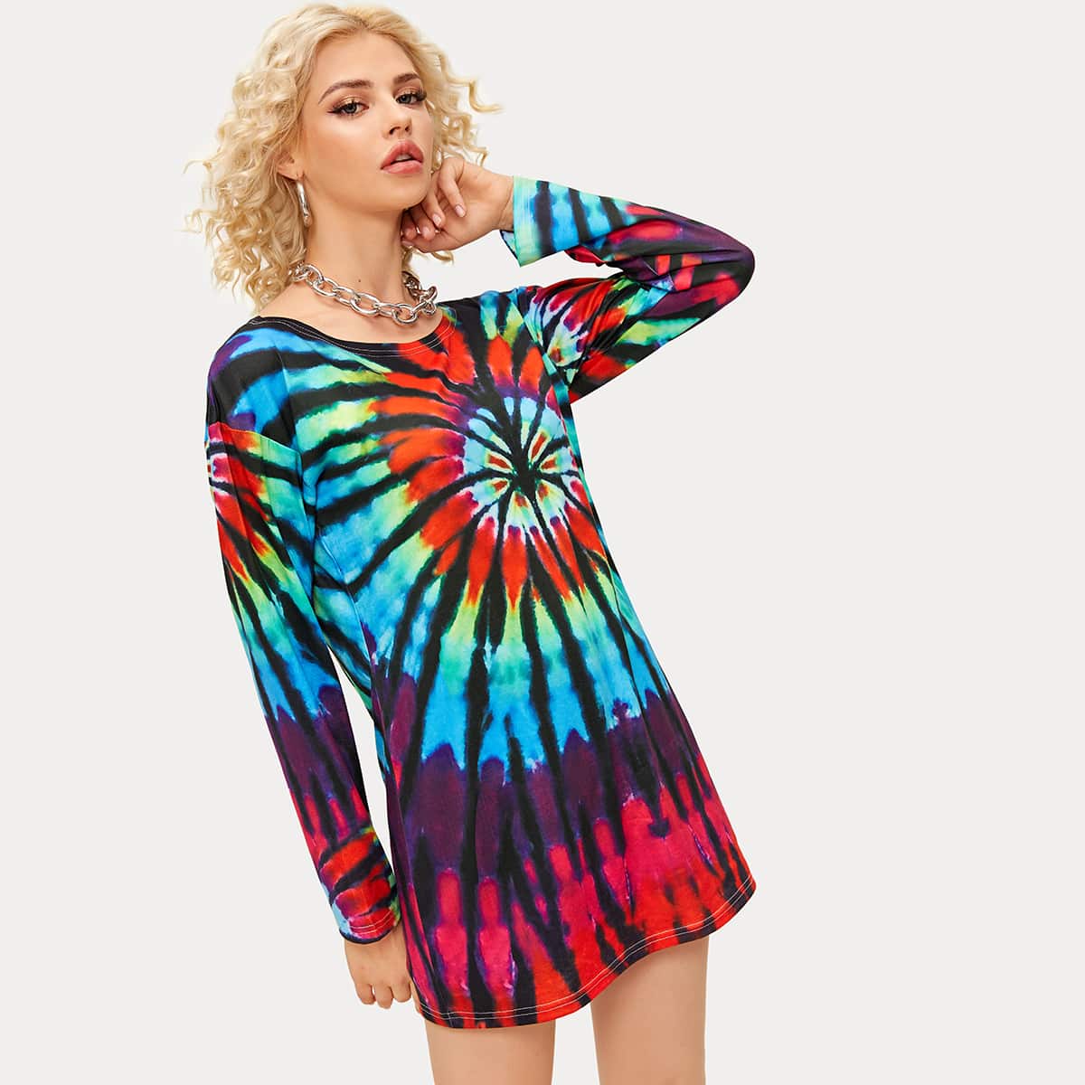 

Tie Dye Long Sleeve Longline Tee, Multicolor