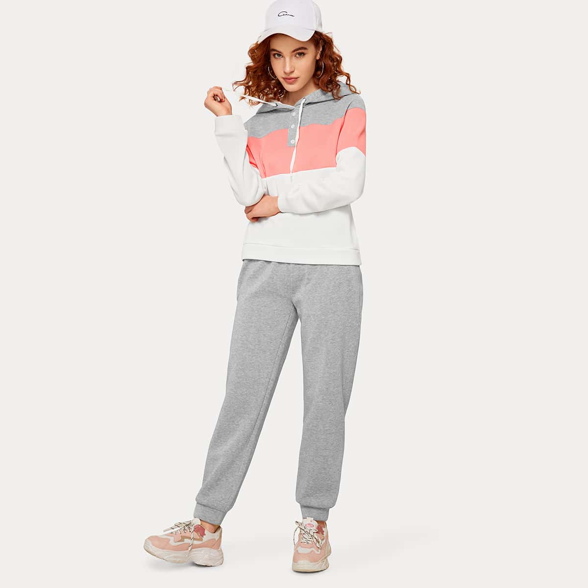 

Cut And Sew Panel Drawstring Hoodie & Sweatpants, Multicolor